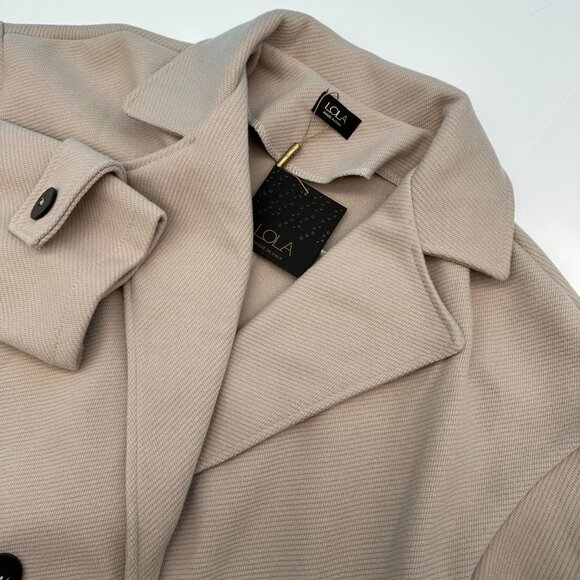 Lola‎ Made In Italy Women's Double Breasted Rib Maxi Long Coat, Size S/M, Beige - Picture 1 of 11